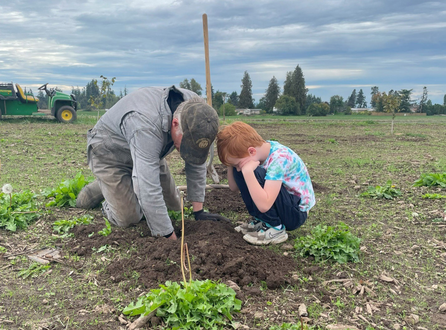 Farming-For-Future-Generations-Cropped An image of a father and son planting hazelnut seedling.