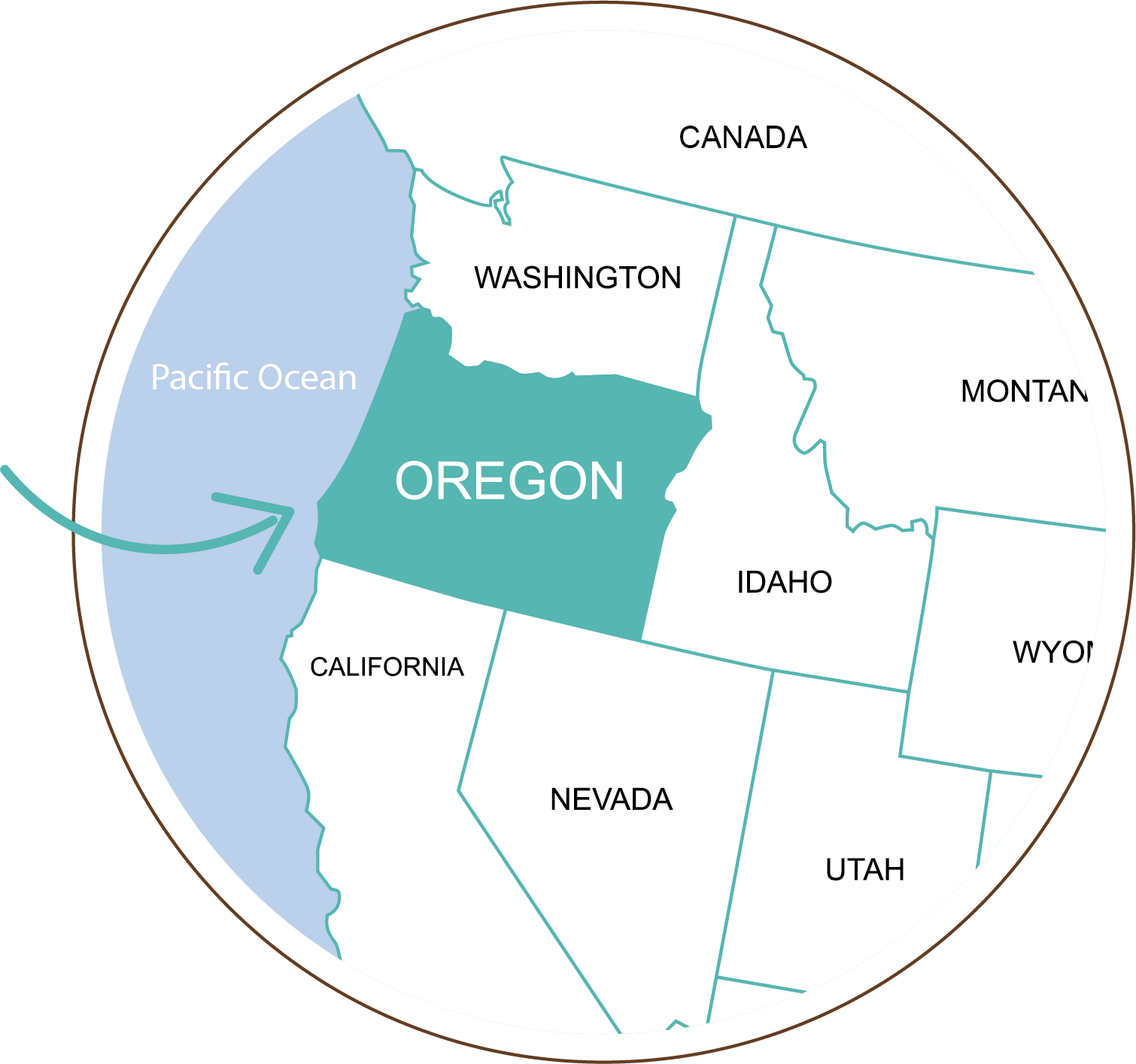 Location map of Oregon in the United States.